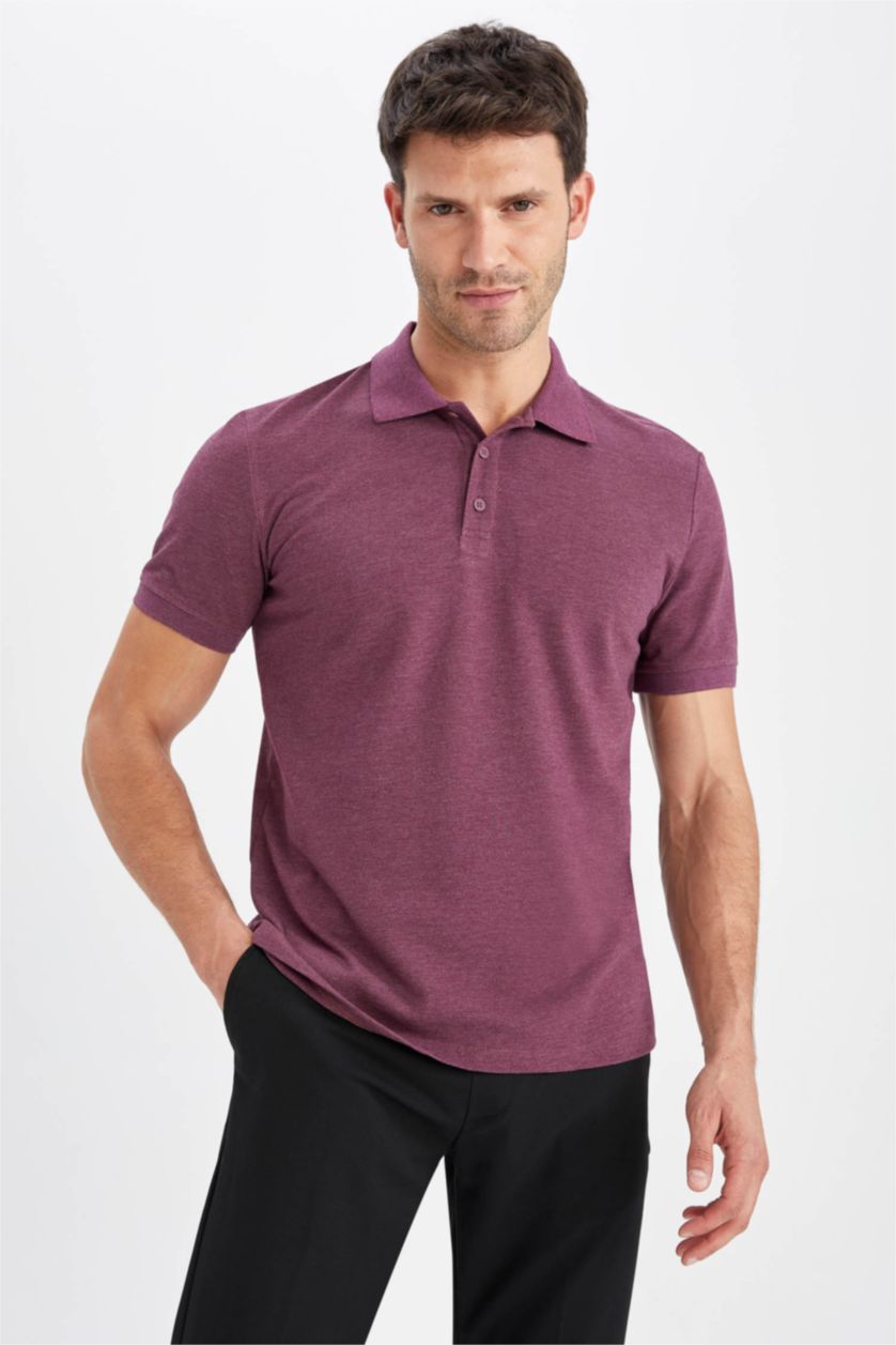 رجالي ميلانج بنفسجي تي شيرت بولو بقصة عادية