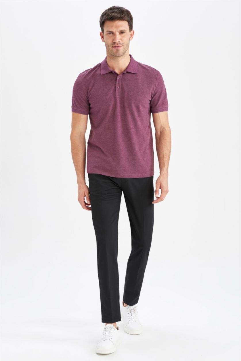 رجالي ميلانج بنفسجي تي شيرت بولو بقصة عادية