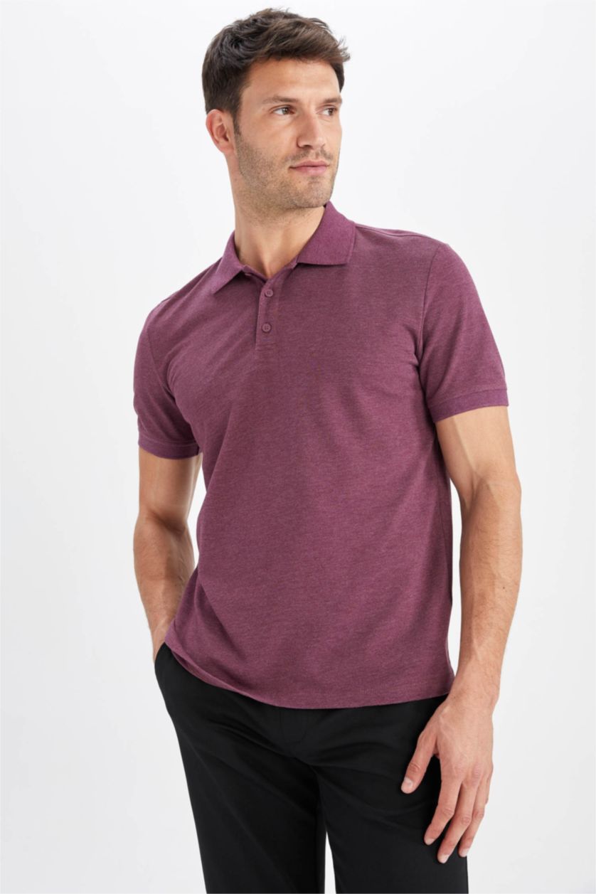 رجالي ميلانج بنفسجي تي شيرت بولو بقصة عادية