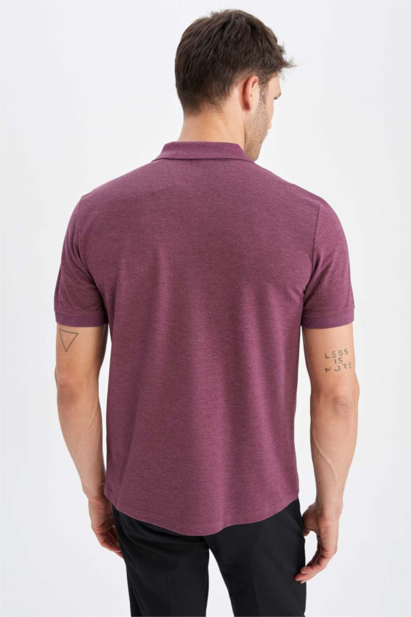 رجالي ميلانج بنفسجي تي شيرت بولو بقصة عادية