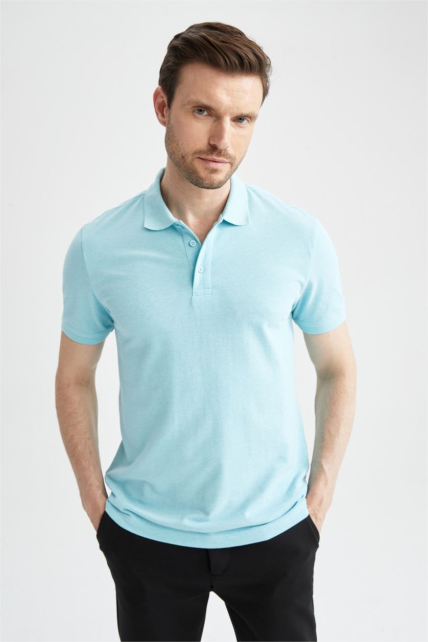 رجال ميلانج أكوا تي شيرت بولو بقصة عادية