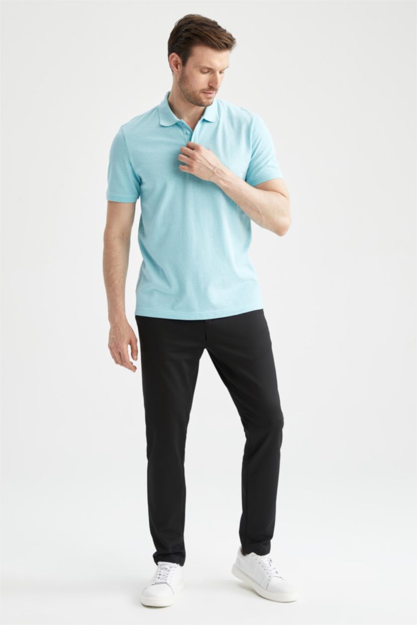 رجال ميلانج أكوا تي شيرت بولو بقصة عادية