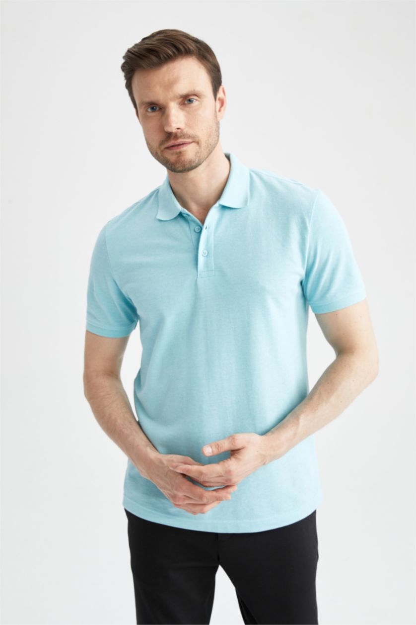 رجال ميلانج أكوا تي شيرت بولو بقصة عادية