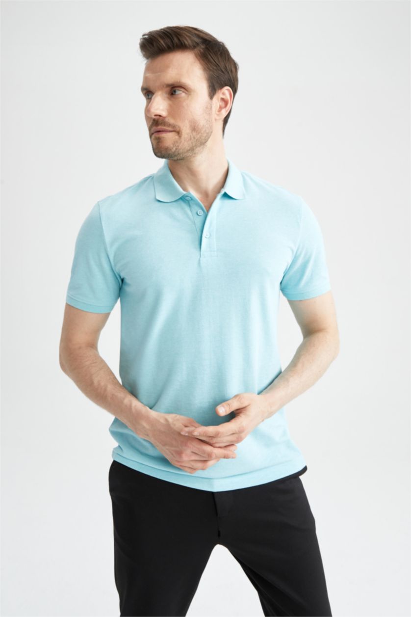 رجال ميلانج أكوا تي شيرت بولو بقصة عادية