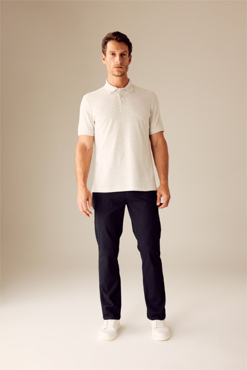 رجال ميلانج رمادي فاتح تيشيرت بولو قصة عادية