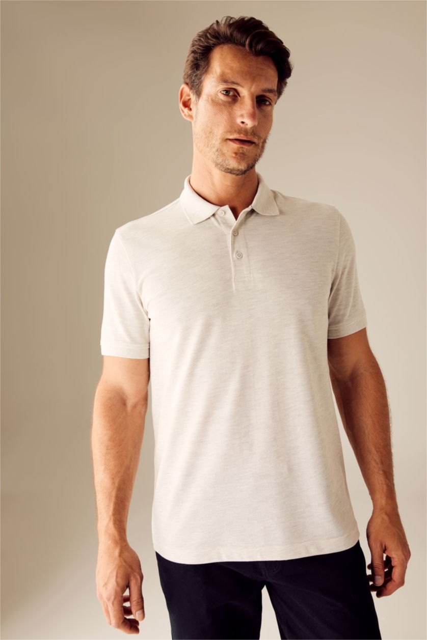 رجال ميلانج رمادي فاتح تيشيرت بولو قصة عادية