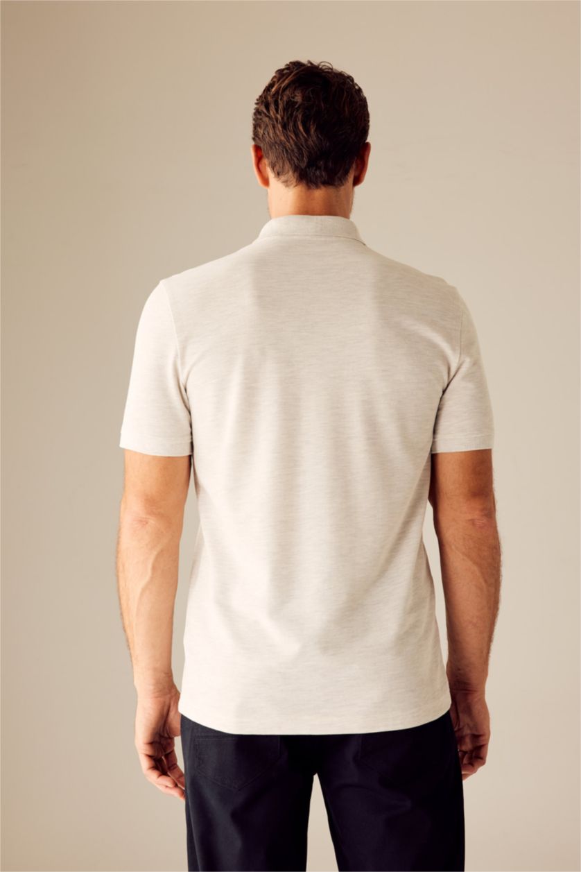 رجال ميلانج رمادي فاتح تيشيرت بولو قصة عادية