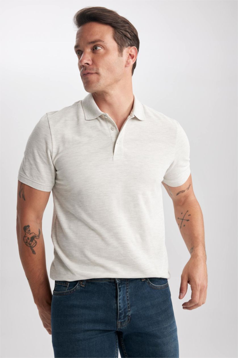 رجال ميلانج رمادي فاتح تيشيرت بولو قصة عادية