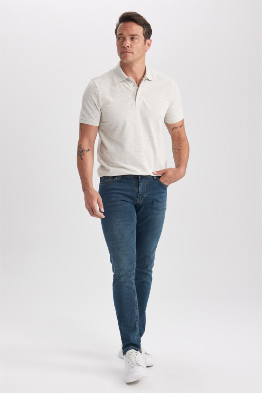 رجال ميلانج رمادي فاتح تيشيرت بولو قصة عادية