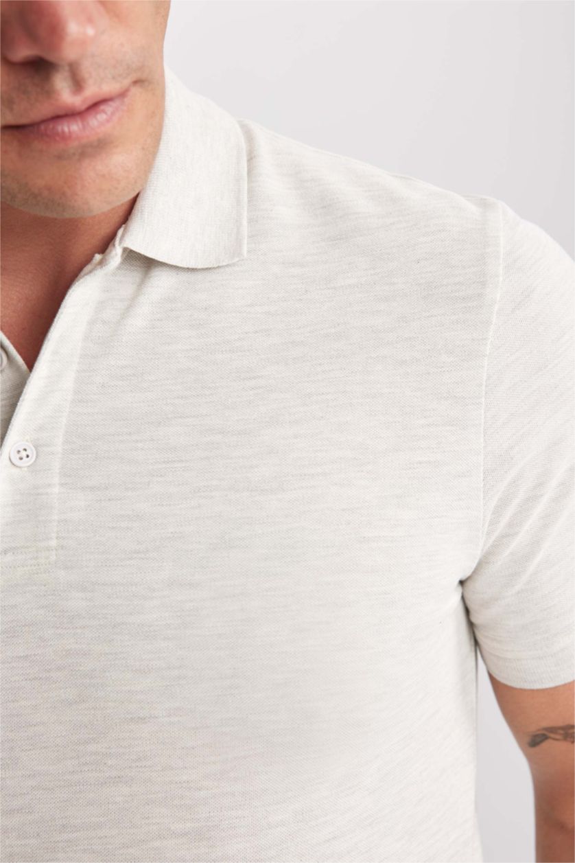 رجال ميلانج رمادي فاتح تيشيرت بولو قصة عادية