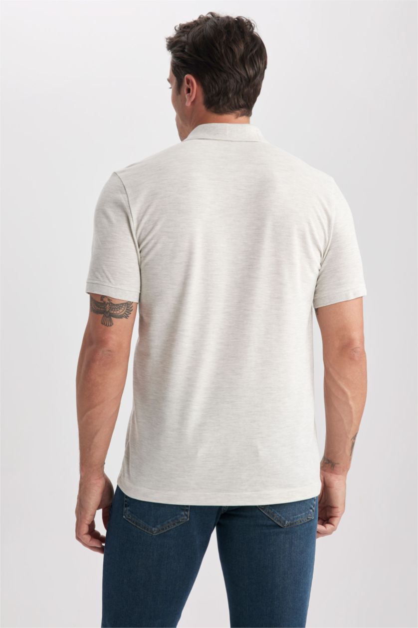 رجال ميلانج رمادي فاتح تيشيرت بولو قصة عادية