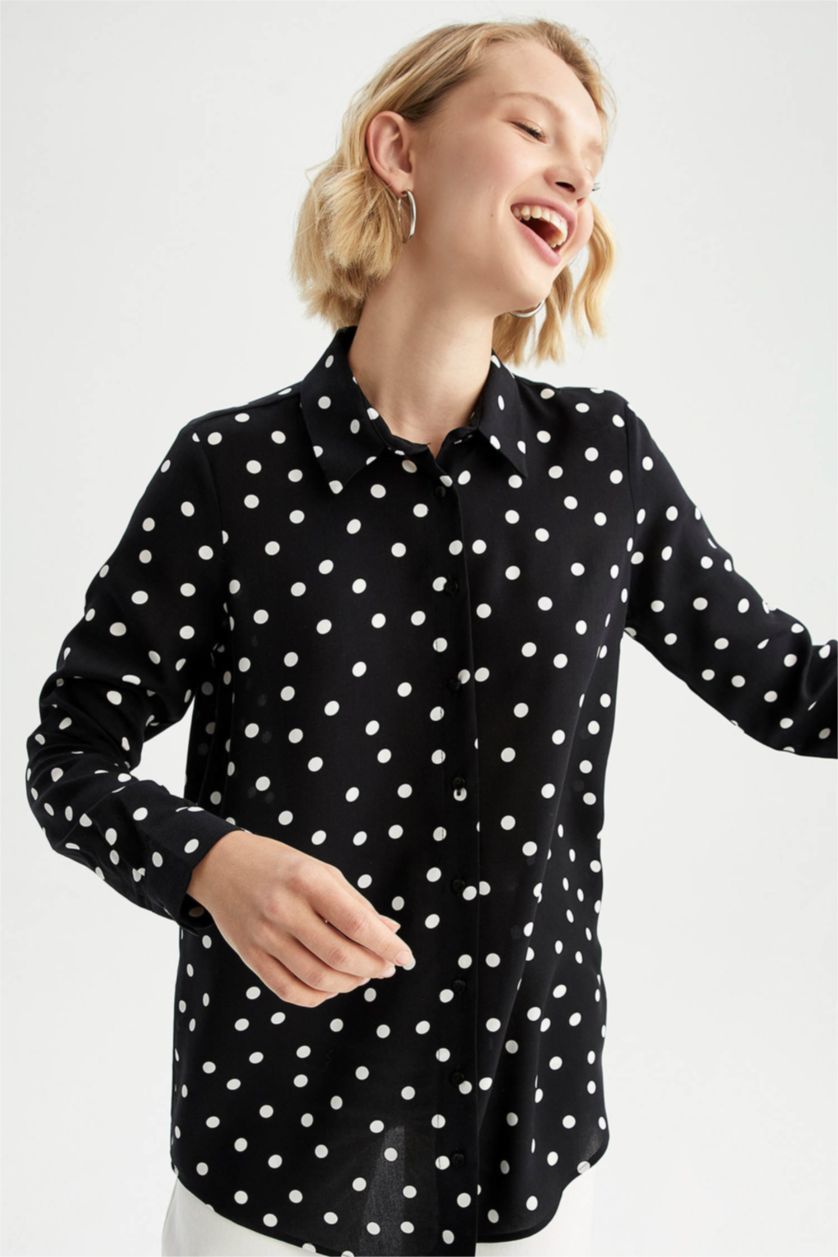 FEMME Noir Tunique À Manches Longues Coupe Régulière Col De Chemise