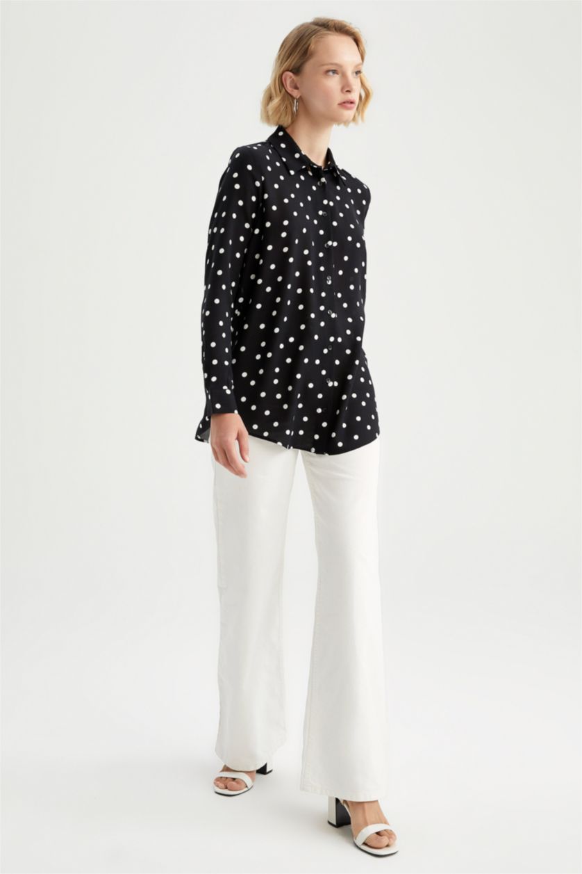 FEMME Noir Tunique À Manches Longues Coupe Régulière Col De Chemise