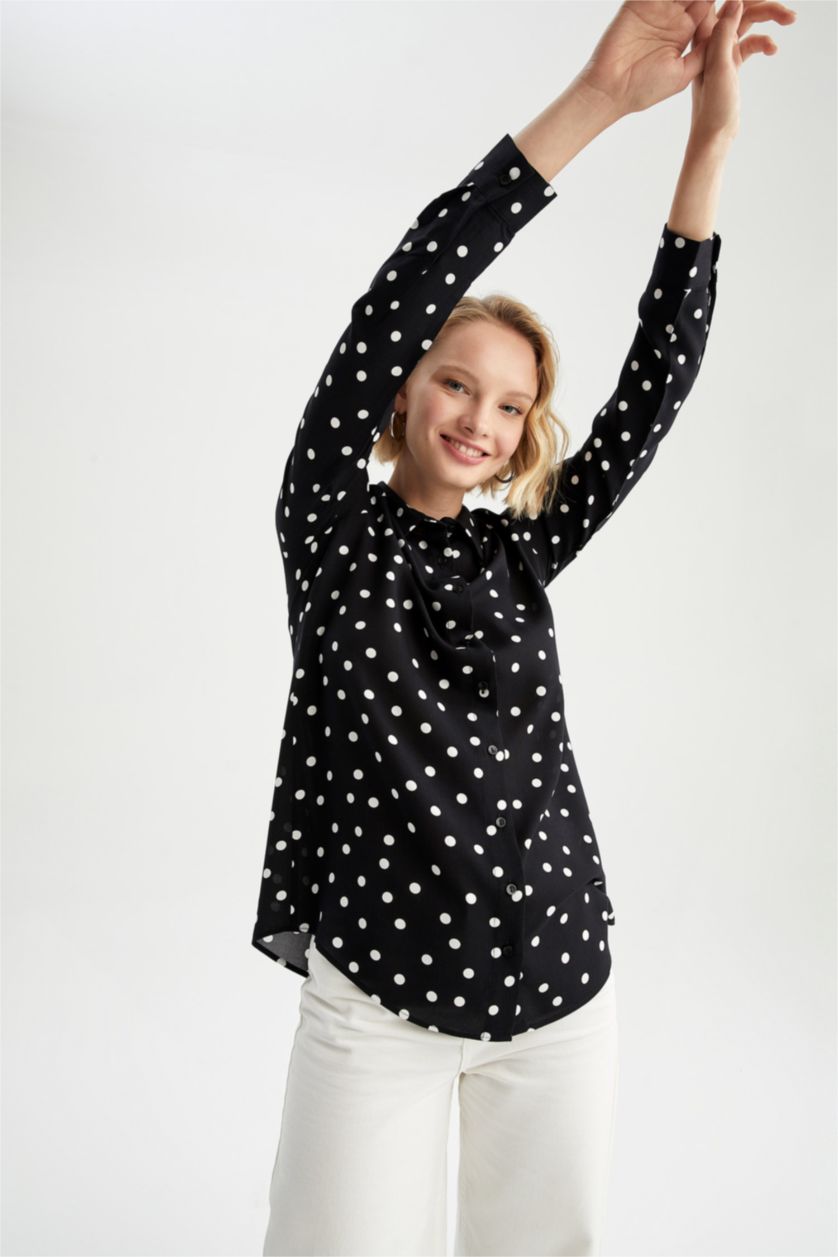 FEMME Noir Tunique À Manches Longues Coupe Régulière Col De Chemise