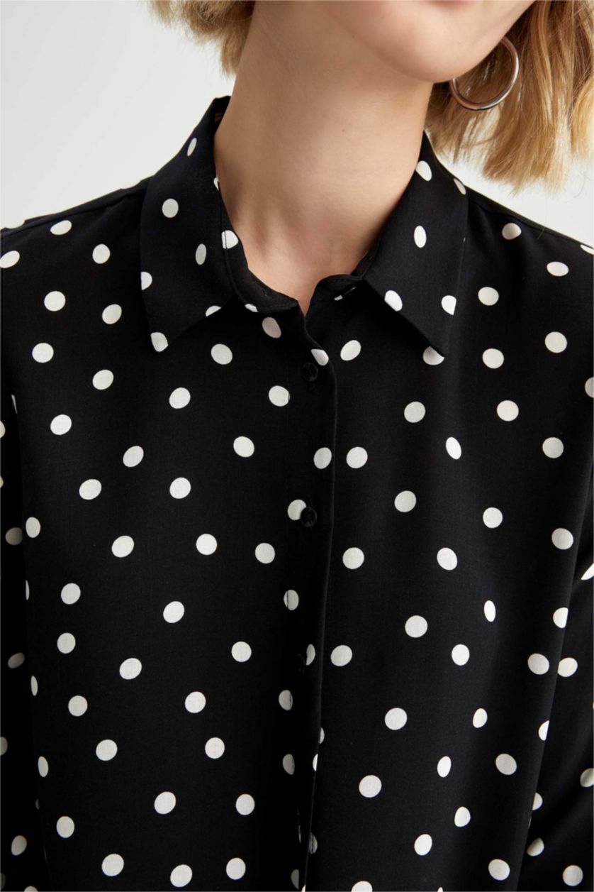 FEMME Noir Tunique À Manches Longues Coupe Régulière Col De Chemise