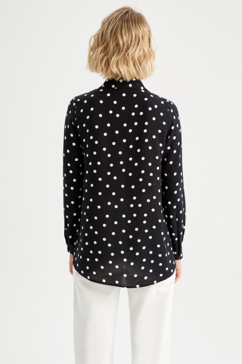 FEMME Noir Tunique À Manches Longues Coupe Régulière Col De Chemise