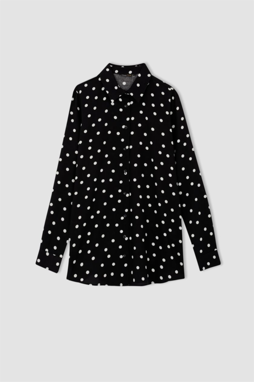 FEMME Noir Tunique À Manches Longues Coupe Régulière Col De Chemise