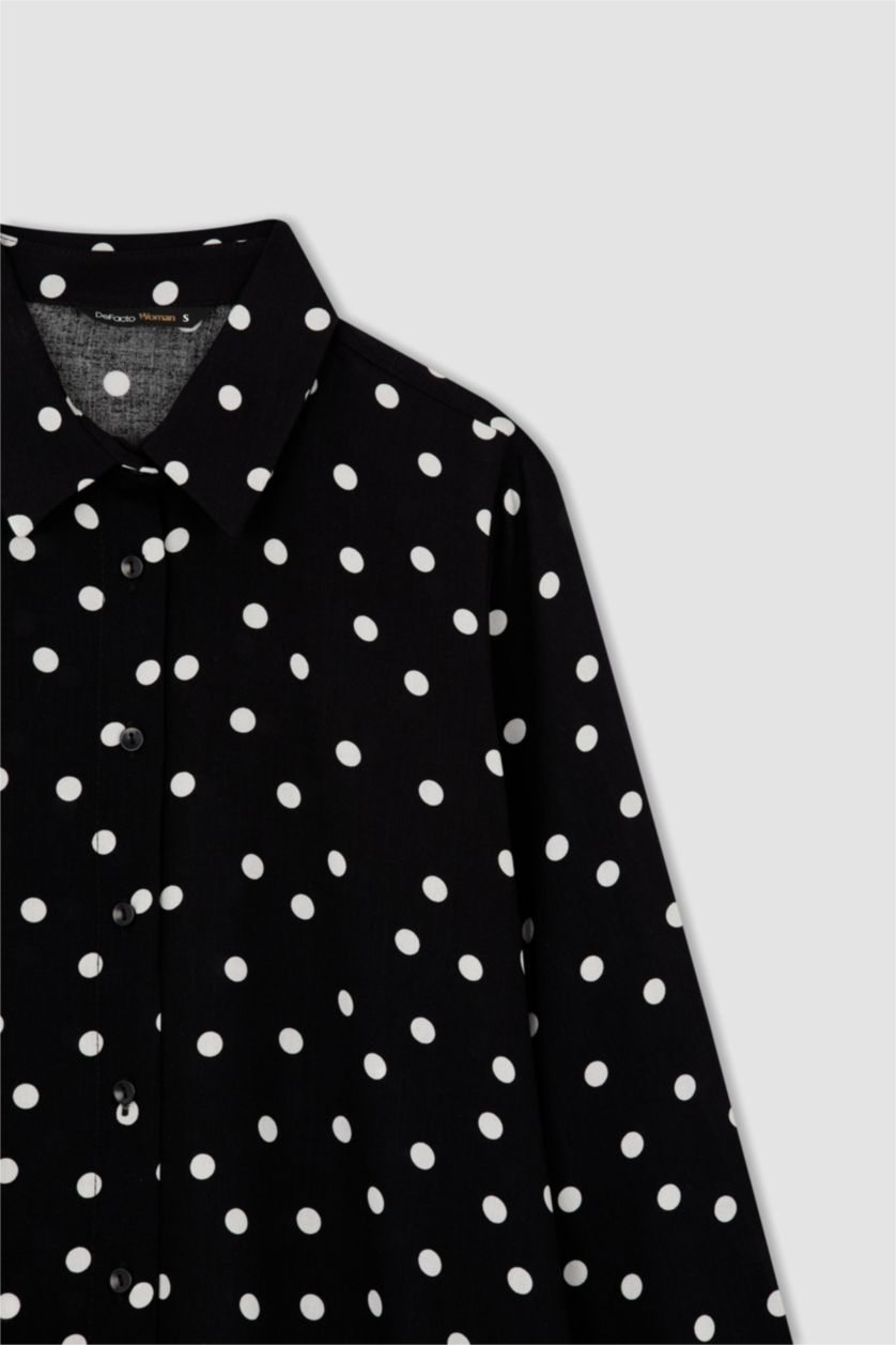 FEMME Noir Tunique À Manches Longues Coupe Régulière Col De Chemise