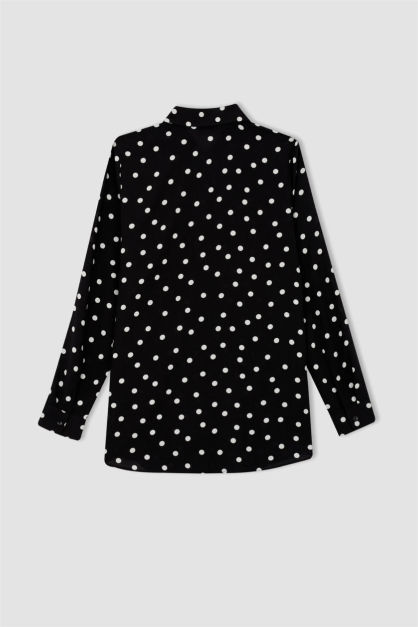 FEMME Noir Tunique À Manches Longues Coupe Régulière Col De Chemise