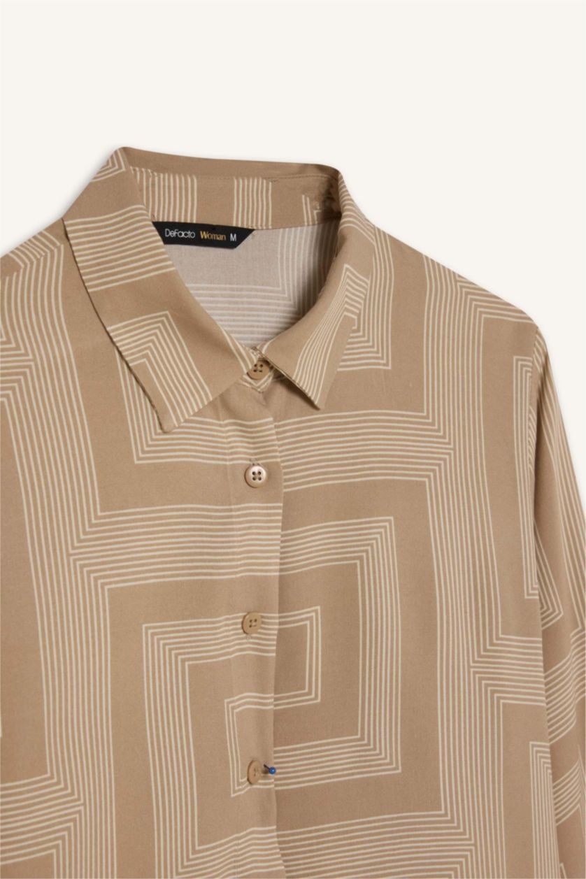 Woman Sand Loose Fit Shirt Collar Long Sleeve Tunic