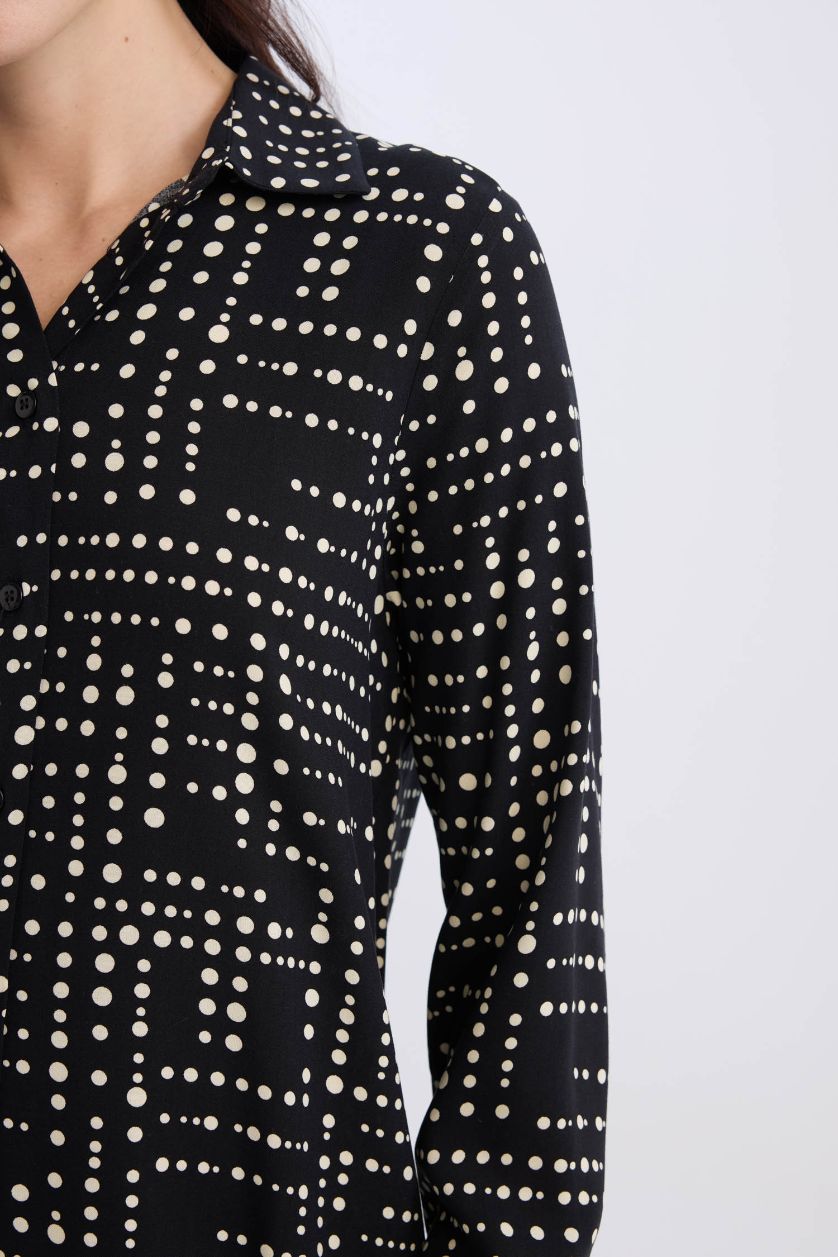 Woman Black Loose Fit Shirt Collar Long Sleeve Tunic