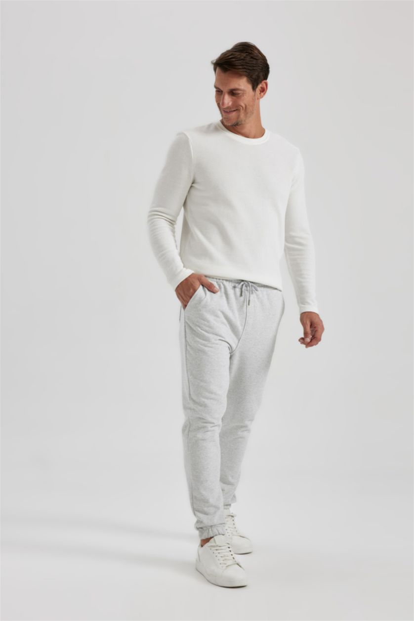 رجال ميلانج رمادي فاتح بنطلون بجامة رياضي محبوك سليم فيت برجل مطاطي