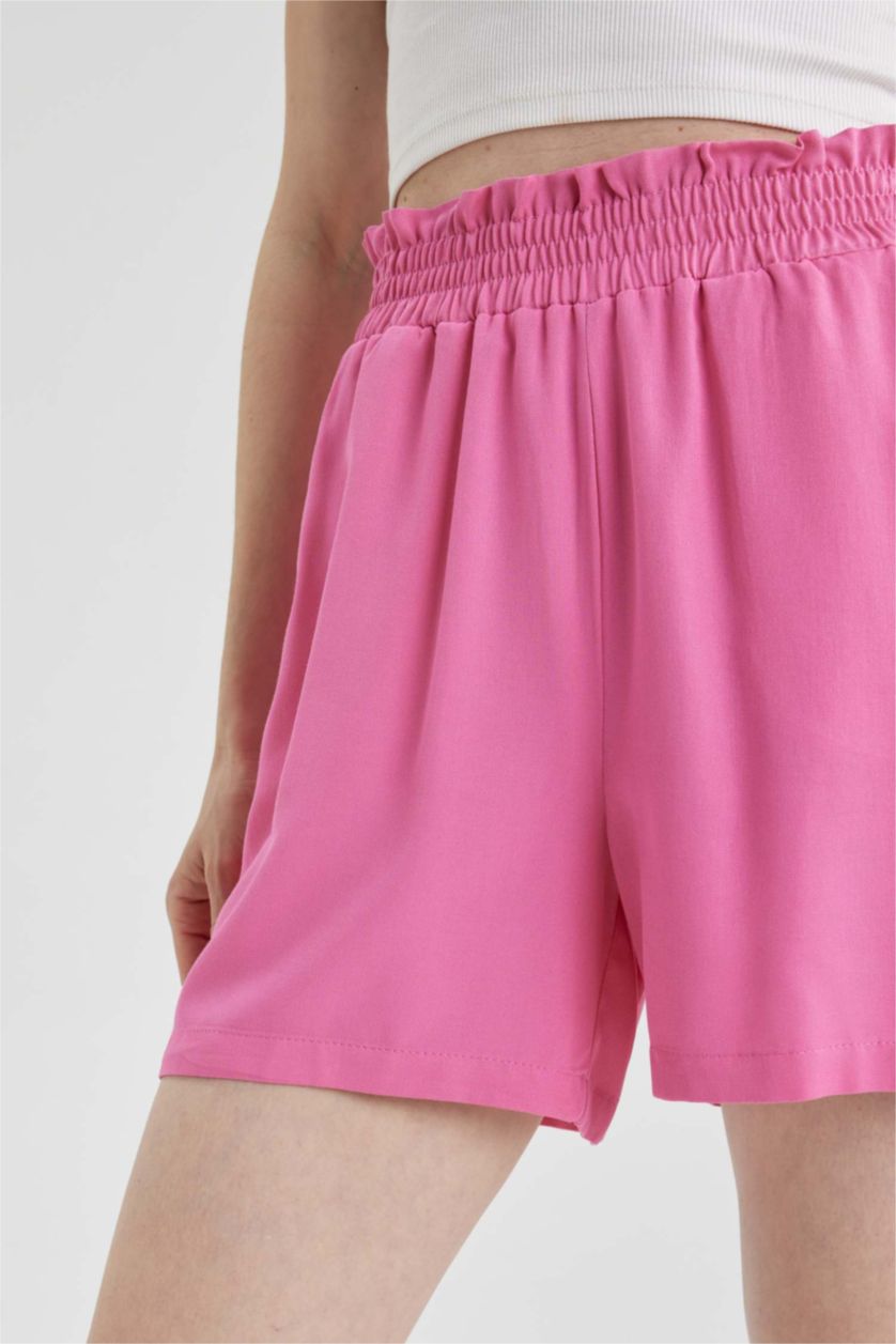 Kadın Fuşya Paperbag Yüksek Bel Geniş Paça Viskon Şort