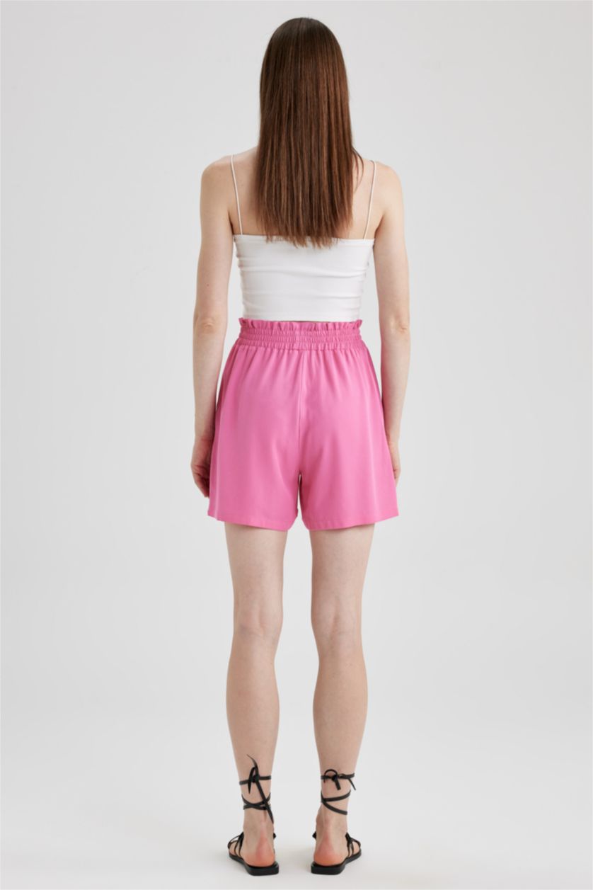 Kadın Fuşya Paperbag Yüksek Bel Geniş Paça Viskon Şort