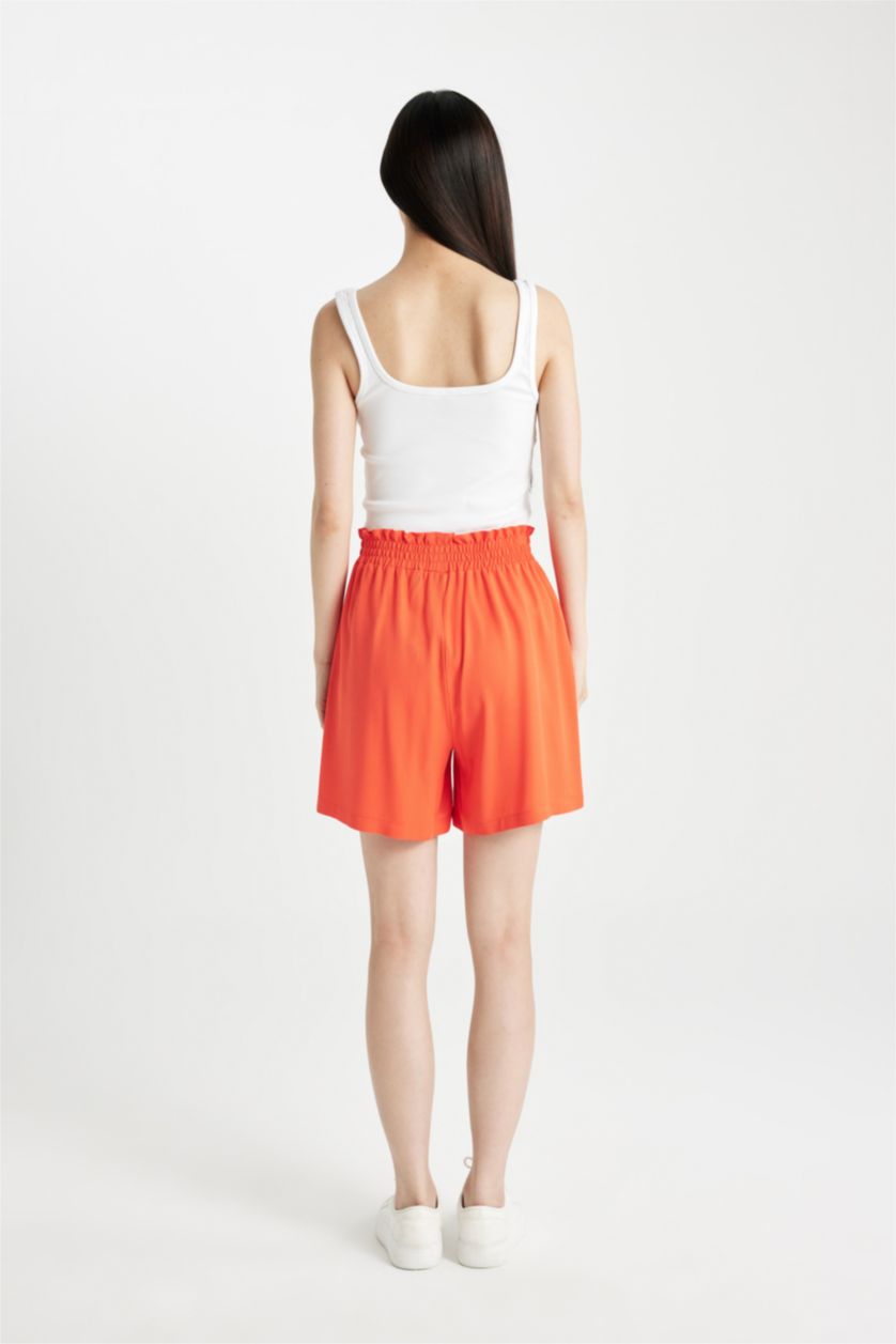 Kadın Mercan Paperbag Yüksek Bel Geniş Paça Belmando Şort