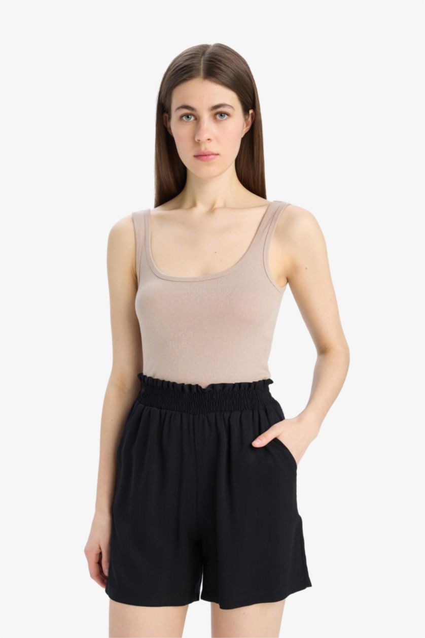 نساء أسود شورت بالمندو برجل واسع وخصر عالي بيبرباج