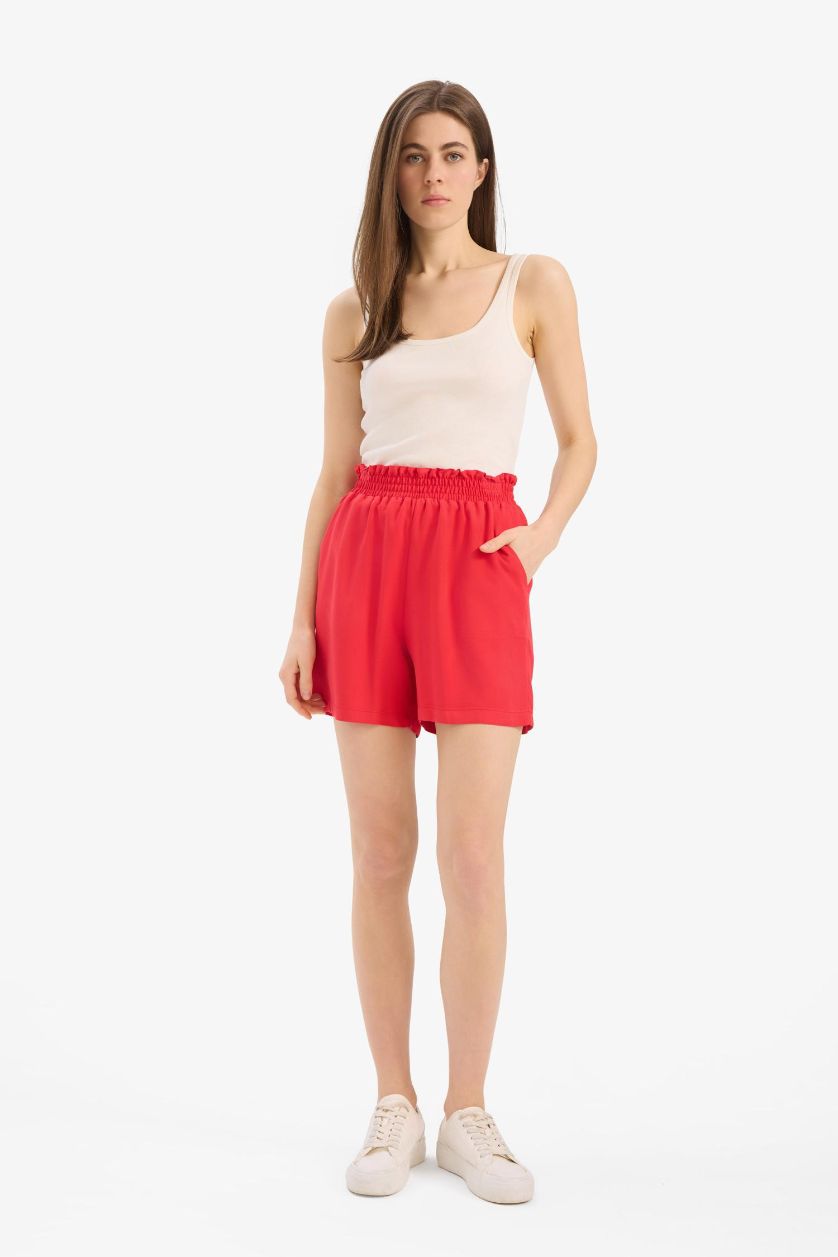 Woman Red Paperbag High Waist Wide Leg Belmando Shorts