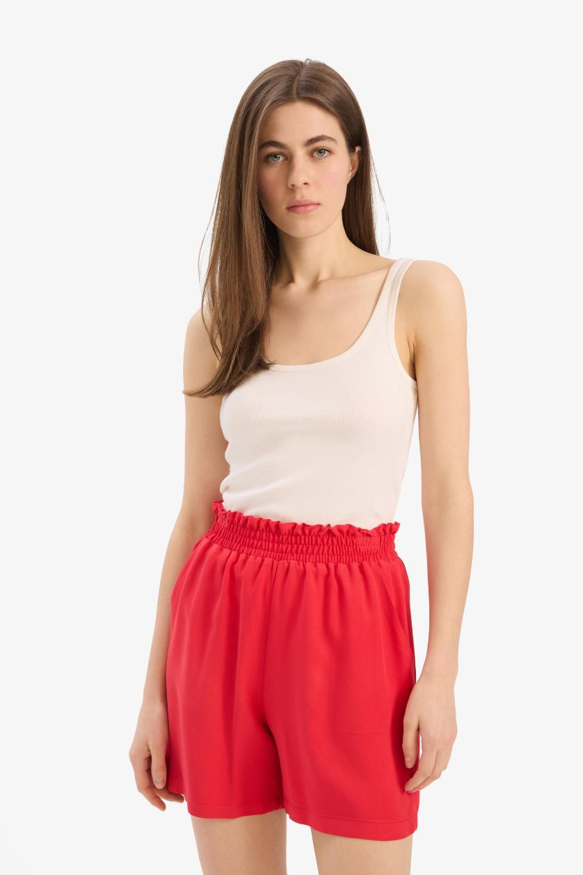 Woman Red Paperbag High Waist Wide Leg Belmando Shorts
