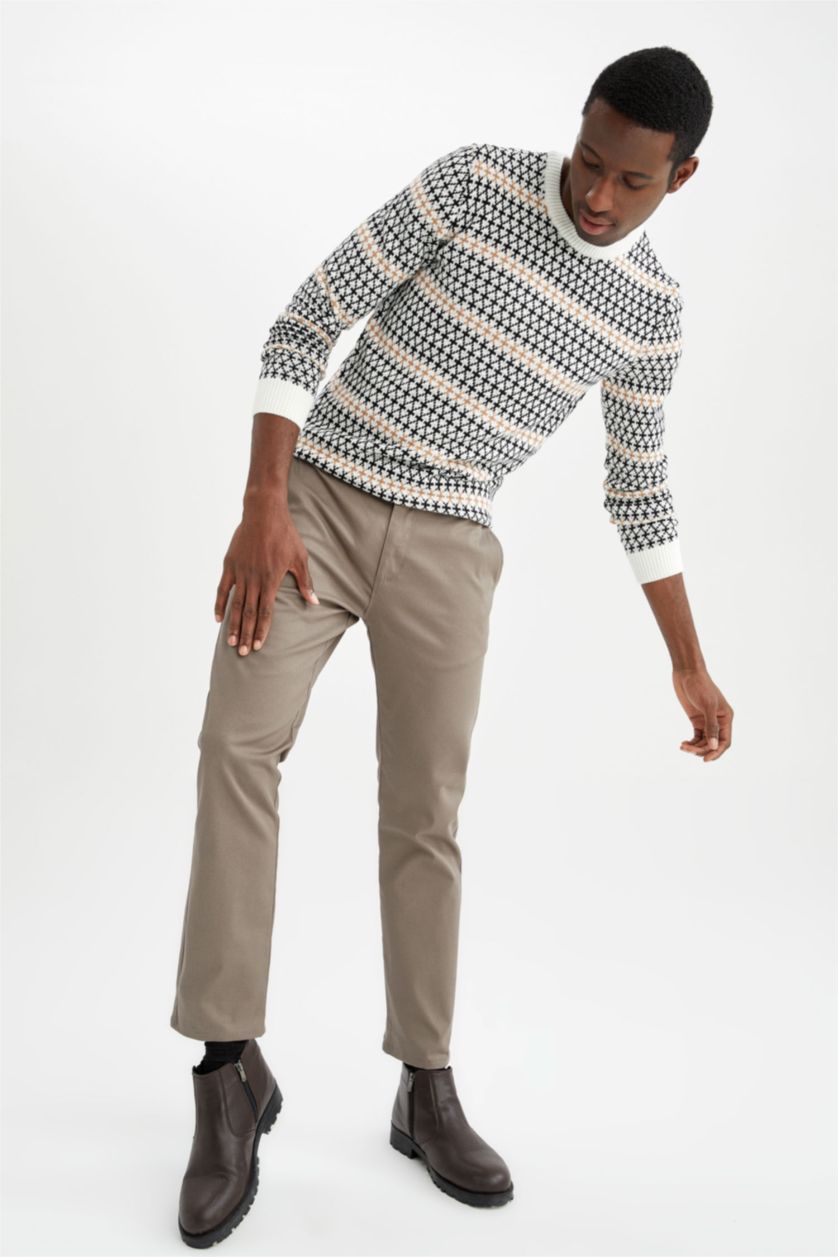 HOMME Vert Pantalon Chino Regular Fit En Coton