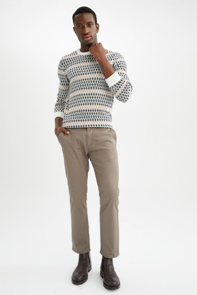 HOMME Vert Pantalon Chino Regular Fit En Coton