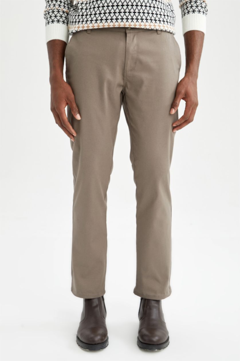 HOMME Vert Pantalon Chino Regular Fit En Coton