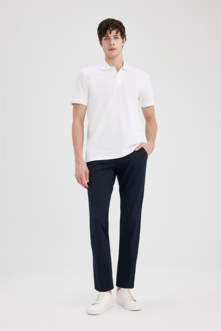 HOMME Marin Pantalon Chino Coupe Classique