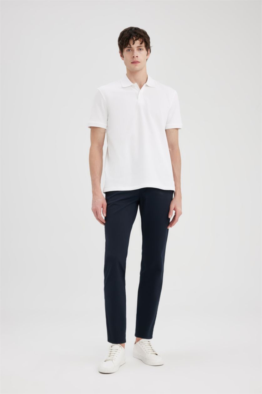 HOMME Marin Pantalon Chino Coupe Classique