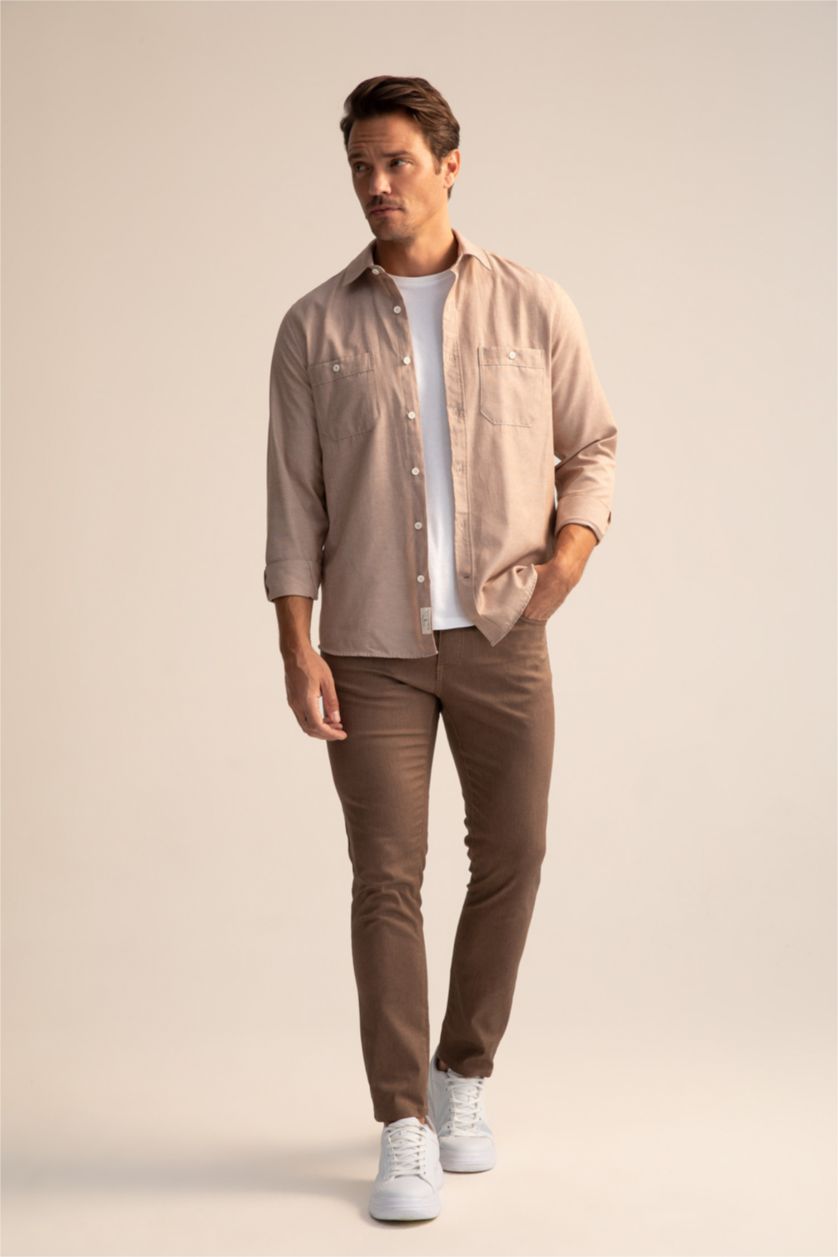 MAN Light Brown Slim Fit Chino Canvas Trousers