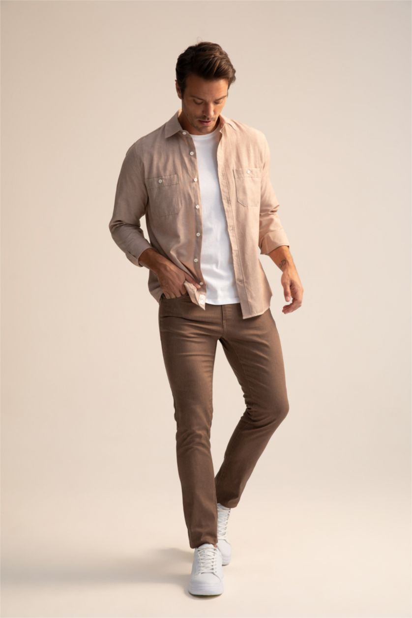 MAN Light Brown Slim Fit Chino Canvas Trousers
