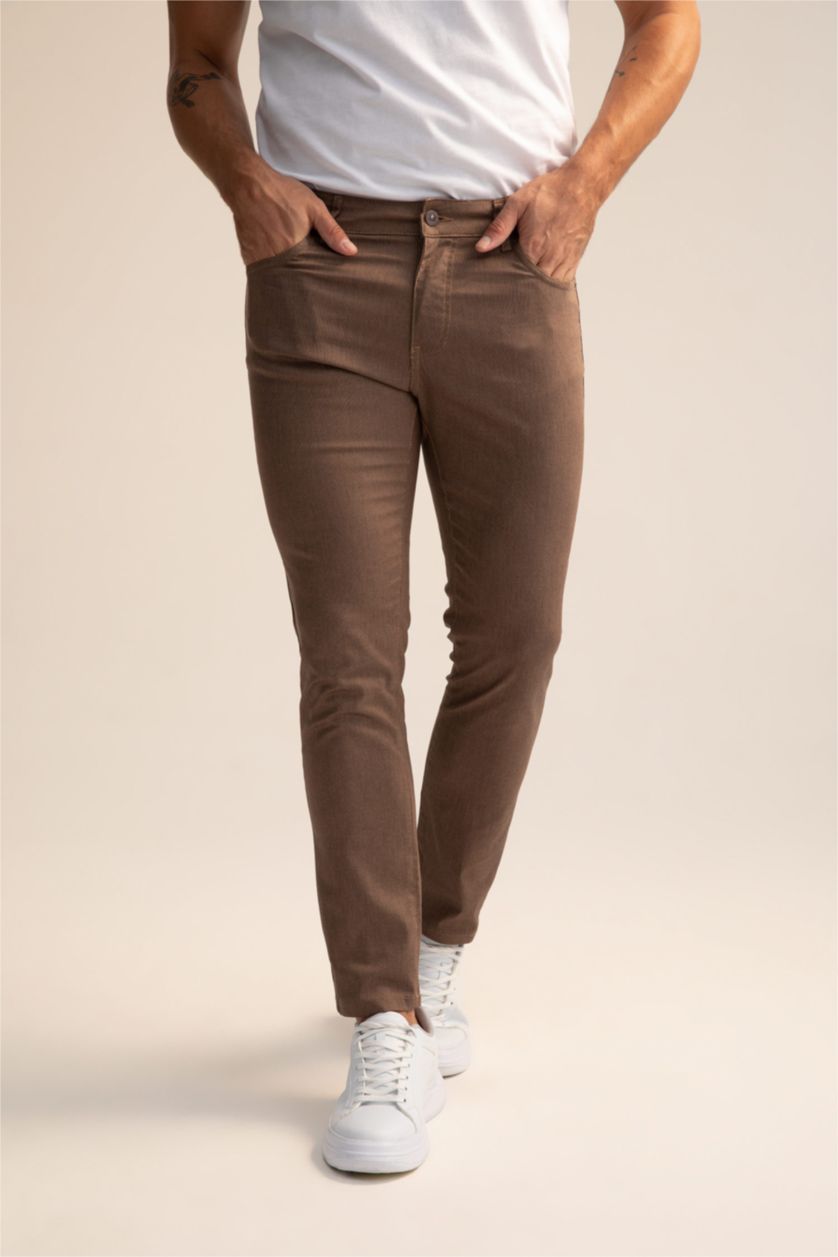 MAN Light Brown Slim Fit Chino Canvas Trousers