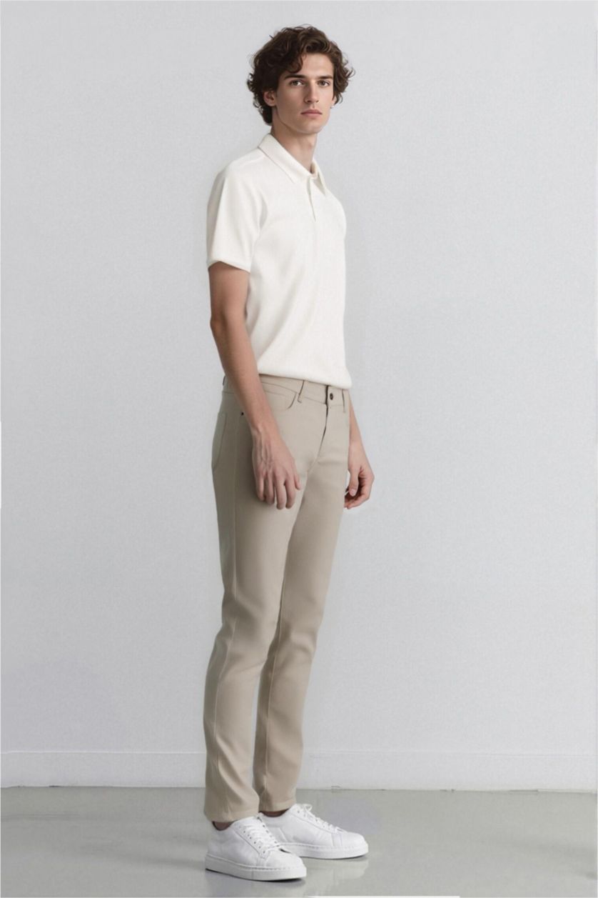 رجال اللون الرملي Slim Fit Super Skinny Hem Trousers