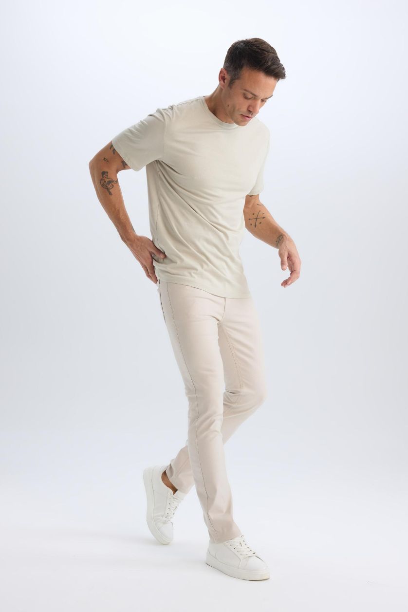 Man Sand Slim Fit Super Skinny Hem Trousers