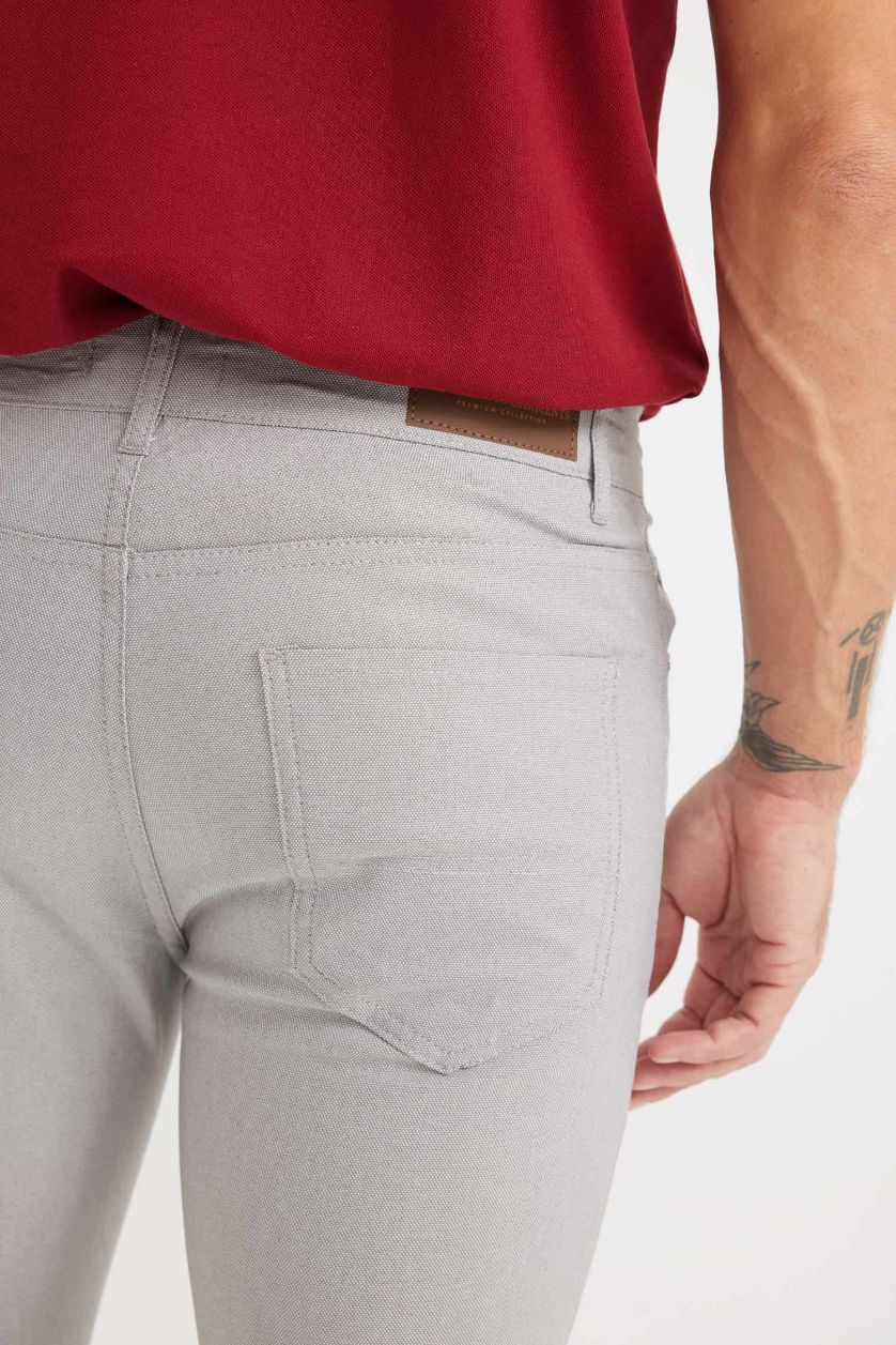 Erkek Gri Yazlık Chino Kanvas Dokulu Pantolon Slim Fit Dar Kesim Cepli Dar Paça