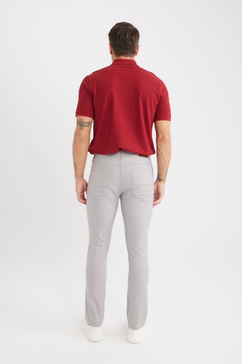 Erkek Gri Yazlık Chino Kanvas Dokulu Pantolon Slim Fit Dar Kesim Cepli Dar Paça