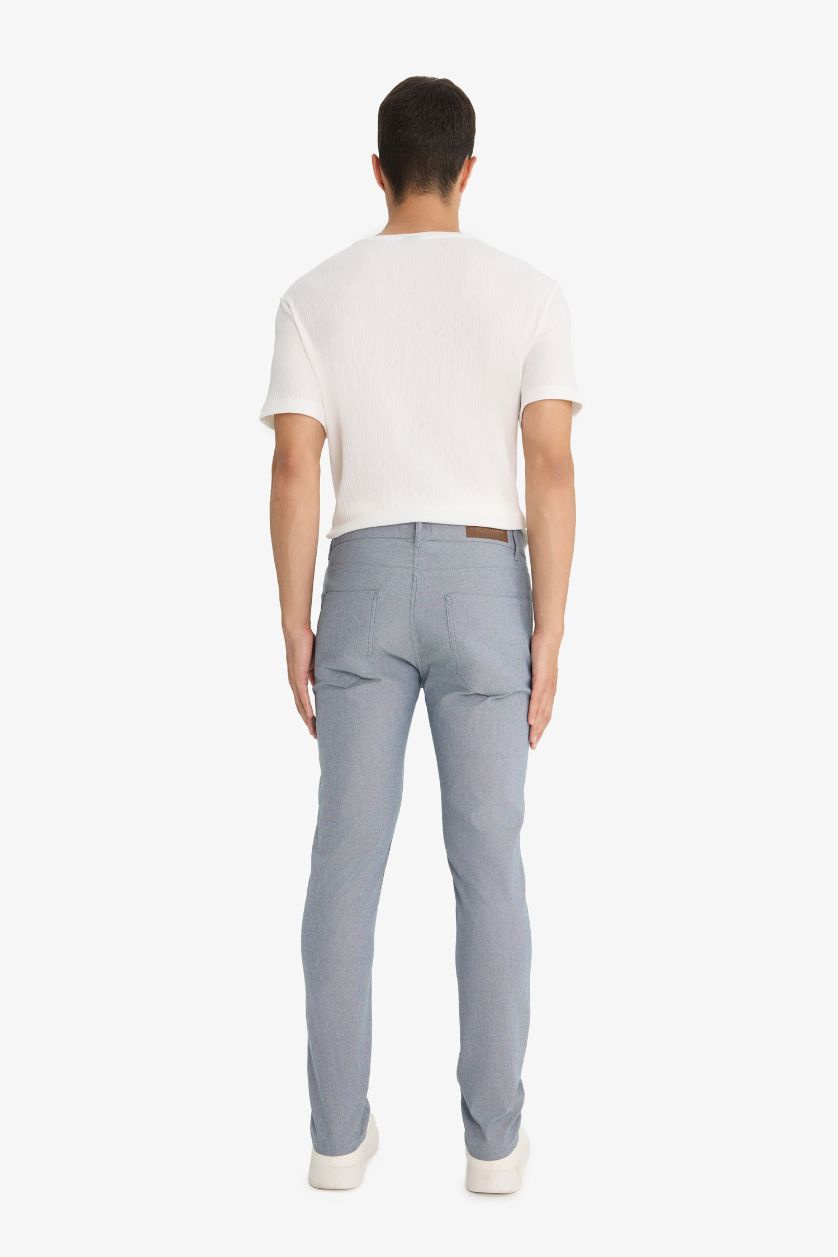 Erkek Açık İndigo Yazlık Chino Kanvas Dokulu Pantolon Slim Fit Dar Kesim Cepli Dar Paça