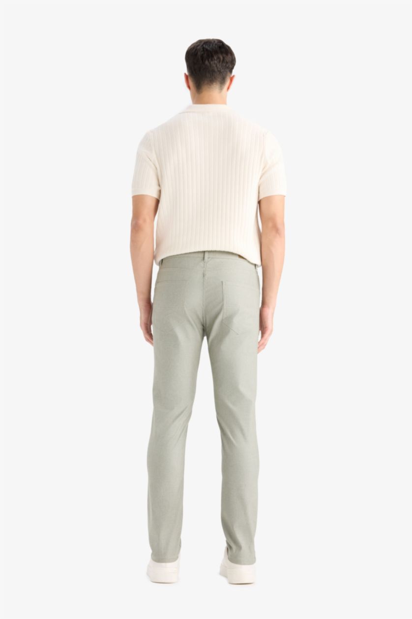 Erkek Haki Yazlık Chino Kanvas Dokulu Pantolon Slim Fit Dar Kesim Cepli Dar Paça