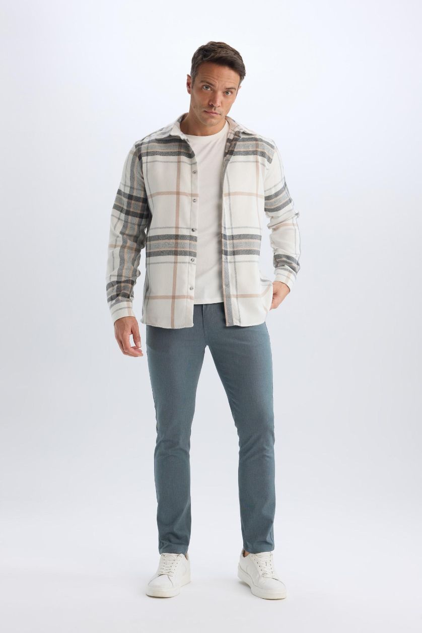 Erkek Lacivert Yazlık Chino Kanvas Dokulu Pantolon Slim Fit Dar Kesim Cepli Dar Paça