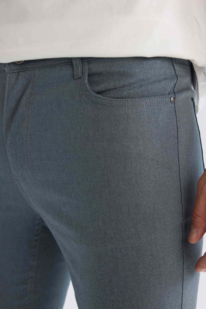 Erkek Lacivert Yazlık Chino Kanvas Dokulu Pantolon Slim Fit Dar Kesim Cepli Dar Paça