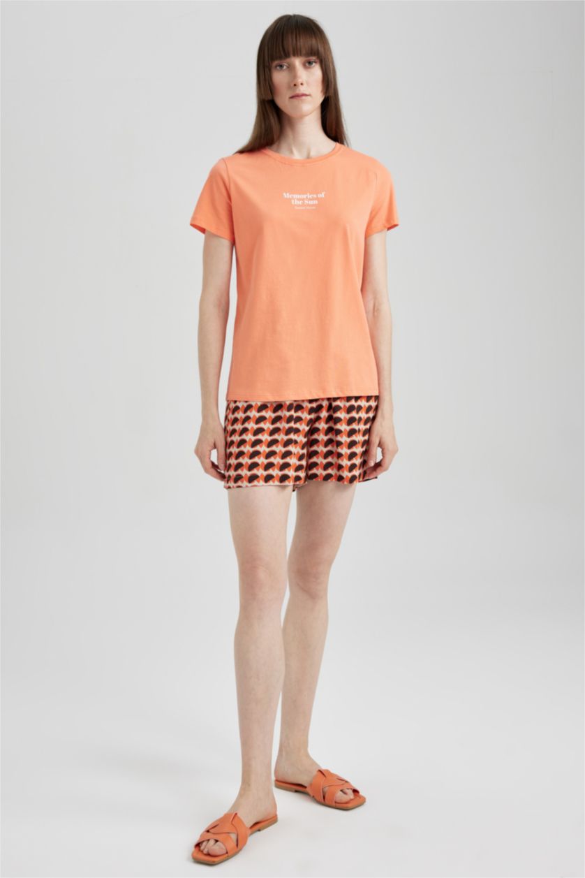 حريمي برتقالي شورت فيسكوز بيبرباج بجيب