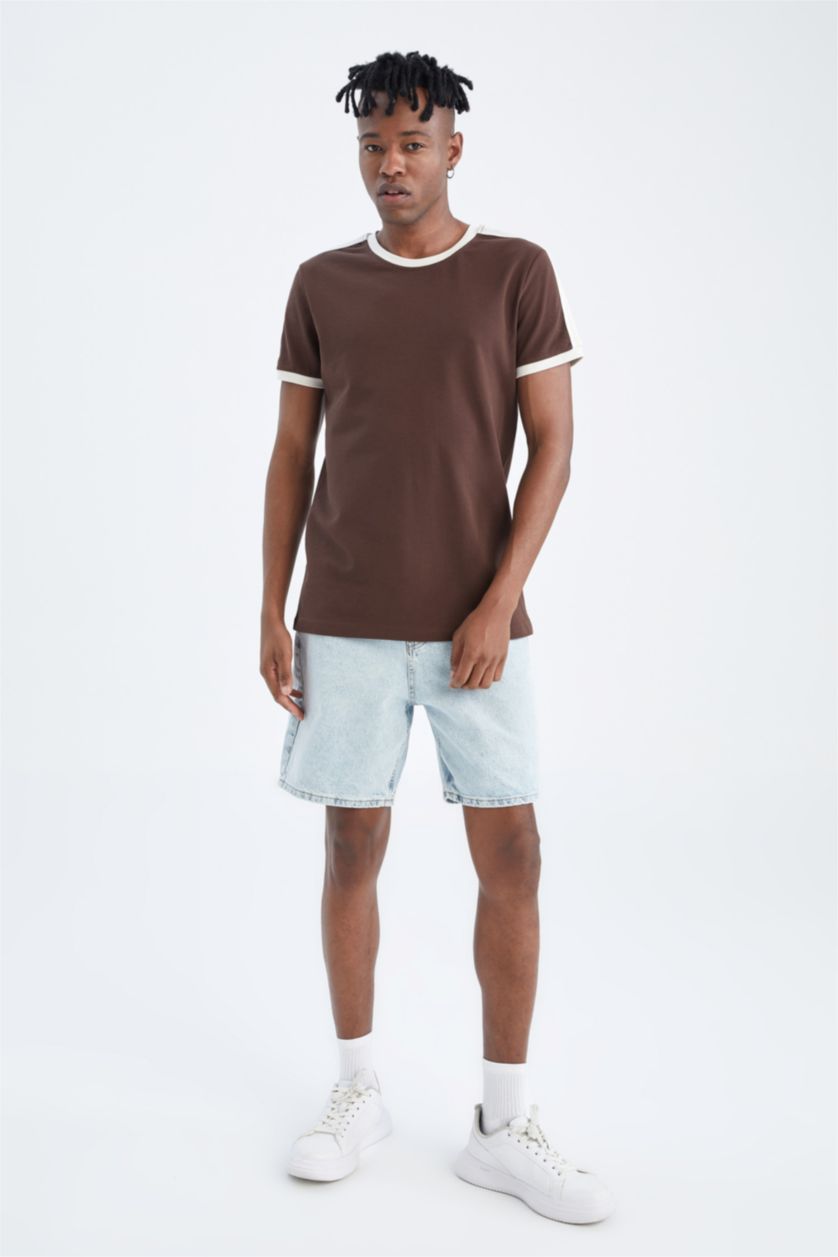 HOMME Marron T-shirt à manches courtes Piquer Coupe slim raccourcie